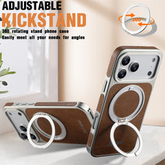 Rotating Leather MagSafe Case with 360° Ring Stand for iPhone 13–17 Pro Max