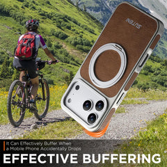 Rotating Leather MagSafe Case with 360° Ring Stand for iPhone 13–17 Pro Max