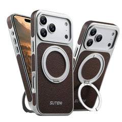 Rotating Leather MagSafe Case with 360° Ring Stand for iPhone 13–17 Pro Max