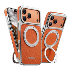 Rotating Leather MagSafe Case with 360° Ring Stand for iPhone 13–17 Pro Max