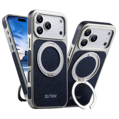 Rotating Leather MagSafe Case with 360° Ring Stand for iPhone 13–17 Pro Max