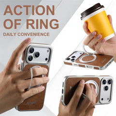 Rotating Leather MagSafe Case with 360° Ring Stand for iPhone 13–17 Pro Max