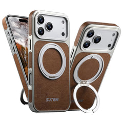 Rotating Leather MagSafe Case with 360° Ring Stand for iPhone 13–17 Pro Max