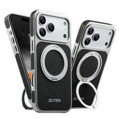 Rotating Leather MagSafe Case with 360° Ring Stand for iPhone 13–17 Pro Max