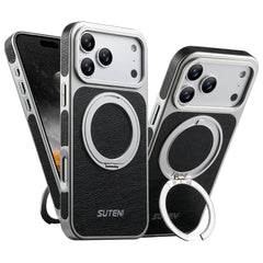 Rotating Leather MagSafe Case with 360° Ring Stand for iPhone 13–17 Pro Max