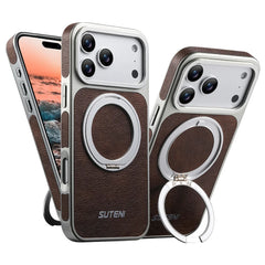 Rotating Leather MagSafe Case with 360° Ring Stand for iPhone 13–17 Pro Max
